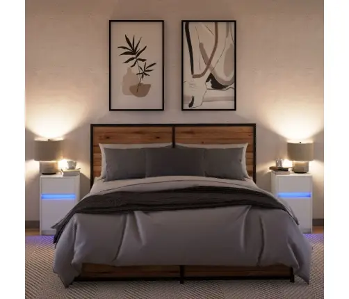 Naktsskapīši Ar Led Lampām, 2 Gab., Balti, Inženierijas Koks Vidaxl