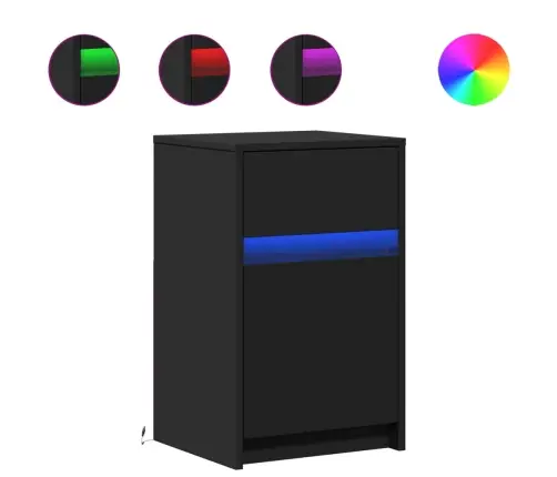 Naktsskapītis Ar Led Apgaismojumu, Melns, Inženierijas Koks Vidaxl