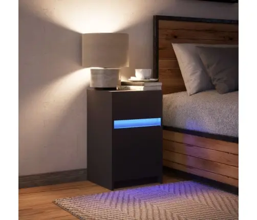 Naktsskapītis Ar Led Apgaismojumu, Melns, Inženierijas Koks Vidaxl