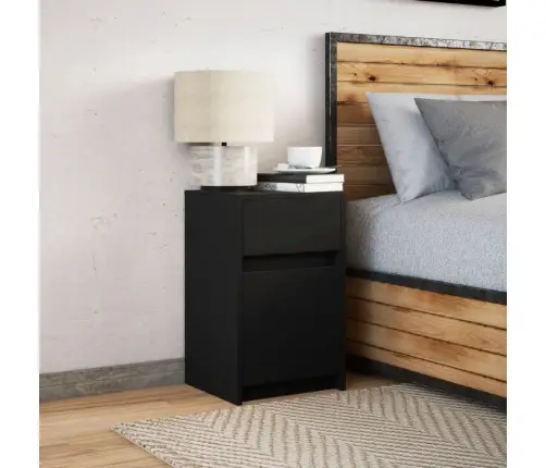 Naktsskapītis Ar Led Apgaismojumu, Melns, Inženierijas Koks Vidaxl