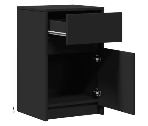 Naktsskapītis Ar Led Apgaismojumu, Melns, Inženierijas Koks Vidaxl