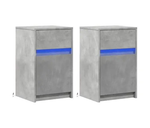 Naktinės Spintelės Su Led Lemputėmis, 2Vnt., Betono, Mediena