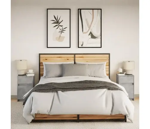 Naktinės Spintelės Su Led Lemputėmis, 2Vnt., Betono, Mediena