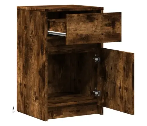 Naktsskapītis Ar Led, Ozolkoka Krāsā, Inženierijas Koks Vidaxl