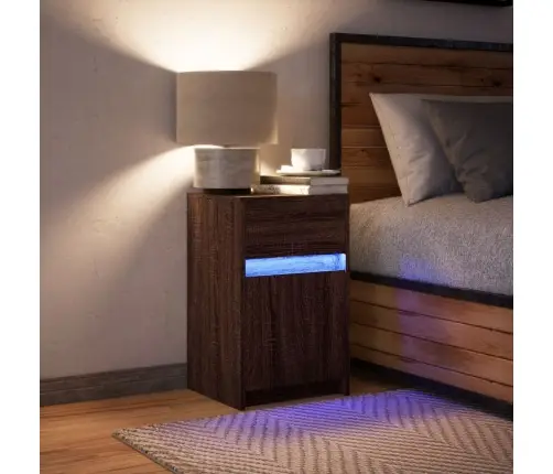 Naktsskapītis Ar Led, Ozolkoka Krāsā, Inženierijas Koks Vidaxl