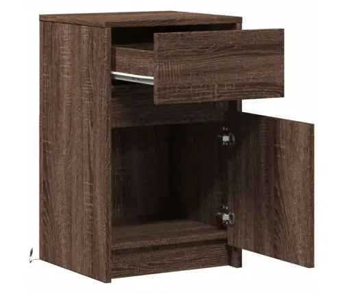 Naktsskapītis Ar Led, Ozolkoka Krāsā, Inženierijas Koks Vidaxl