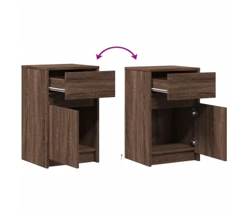 Naktsskapītis Ar Led, Ozolkoka Krāsā, Inženierijas Koks Vidaxl