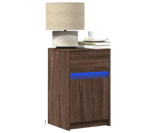 Naktsskapītis Ar Led, Ozolkoka Krāsā, Inženierijas Koks Vidaxl