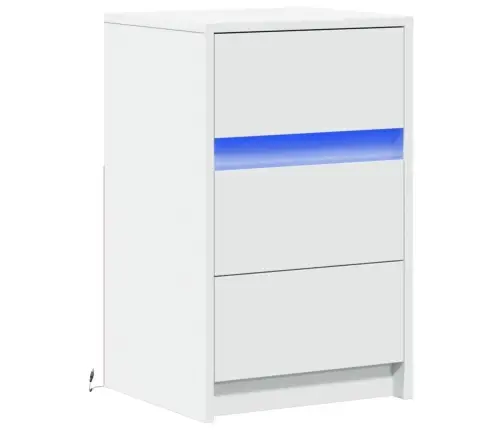 Naktsskapītis Ar Led Apgaismojumu, Balts, Inženierijas Koks Vidaxl