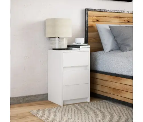 Naktsskapītis Ar Led Apgaismojumu, Balts, Inženierijas Koks Vidaxl