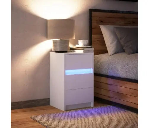 Naktsskapītis Ar Led Apgaismojumu, Balts, Inženierijas Koks Vidaxl