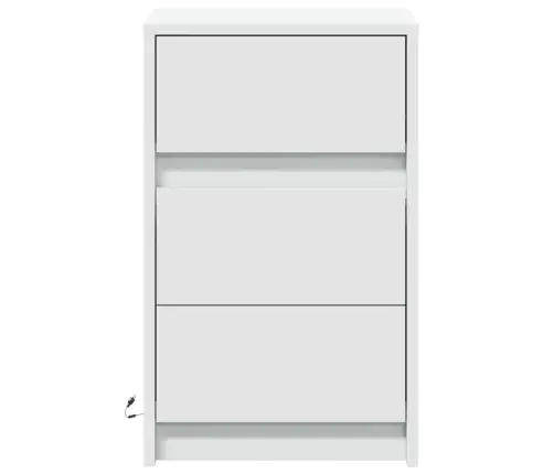 Naktsskapītis Ar Led Apgaismojumu, Balts, Inženierijas Koks Vidaxl