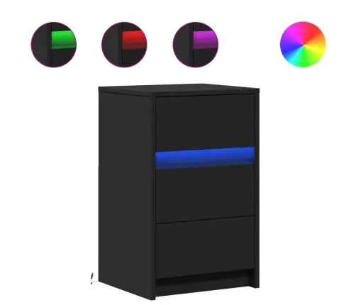 Naktsskapītis Ar Led Apgaismojumu, Melns, Inženierijas Koks Vidaxl