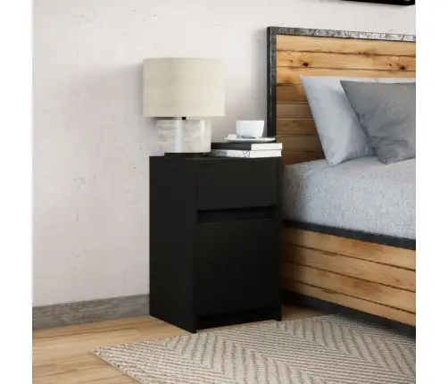 Naktsskapītis Ar Led Apgaismojumu, Melns, Inženierijas Koks Vidaxl