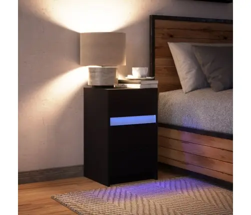 Naktsskapītis Ar Led Apgaismojumu, Melns, Inženierijas Koks Vidaxl