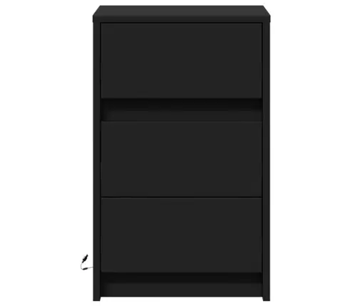 Naktsskapītis Ar Led Apgaismojumu, Melns, Inženierijas Koks Vidaxl