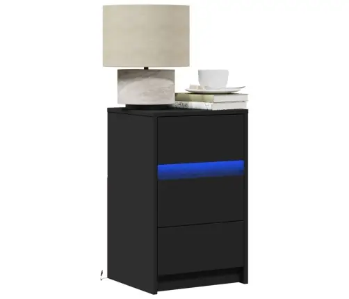 Naktsskapītis Ar Led Apgaismojumu, Melns, Inženierijas Koks Vidaxl