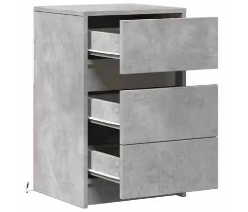 Naktsskapītis Ar Led, Betona Pelēki, Inženierijas Koks Vidaxl