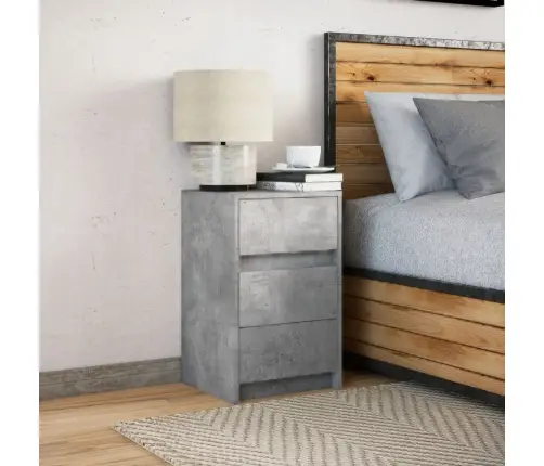 Naktsskapītis Ar Led, Betona Pelēki, Inženierijas Koks Vidaxl