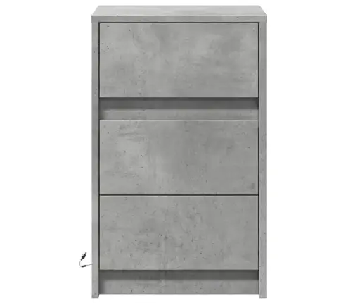 Naktsskapītis Ar Led, Betona Pelēki, Inženierijas Koks Vidaxl