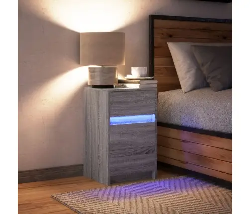 Naktsskapītis Ar Led, Pelēka Ozola, Inženierijas Koks Vidaxl