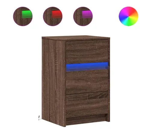 Naktsskapītis Ar Led, Ozolkoka Krāsā, Inženierijas Koks Vidaxl