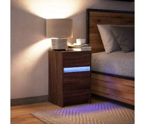 Naktsskapītis Ar Led, Ozolkoka Krāsā, Inženierijas Koks Vidaxl