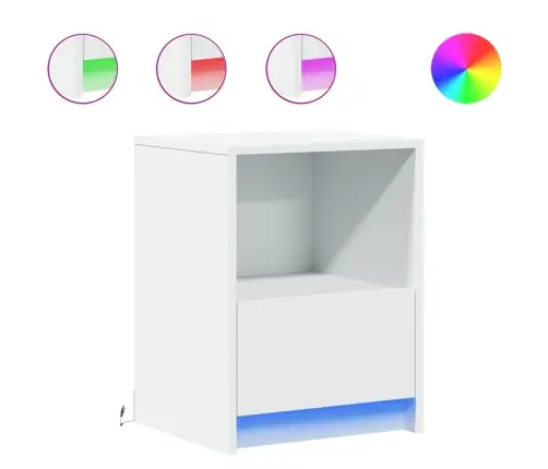 Naktsskapīši Ar Led Lampām, 2 Gab., Balti, Inženierijas Koks Vidaxl