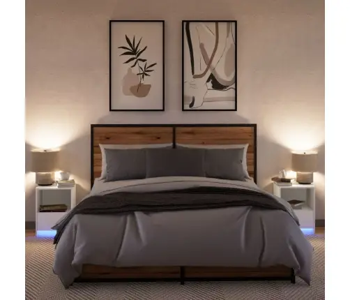 Naktsskapīši Ar Led Lampām, 2 Gab., Balti, Inženierijas Koks Vidaxl