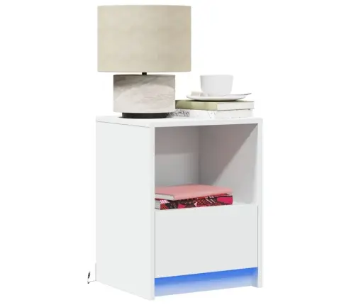Naktsskapīši Ar Led Lampām, 2 Gab., Balti, Inženierijas Koks Vidaxl