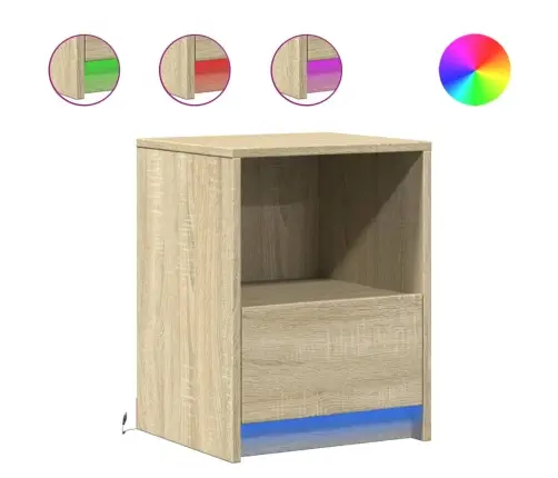 Naktsskapīši Ar Led, 2 Gab., Ozolkoka Krāsā, Inženierijas Koks Vidaxl