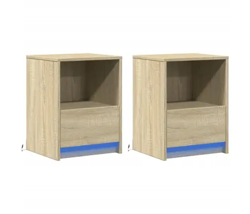 Naktsskapīši Ar Led, 2 Gab., Ozolkoka Krāsā, Inženierijas Koks Vidaxl