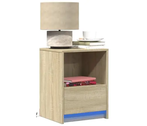 Naktsskapīši Ar Led, 2 Gab., Ozolkoka Krāsā, Inženierijas Koks Vidaxl