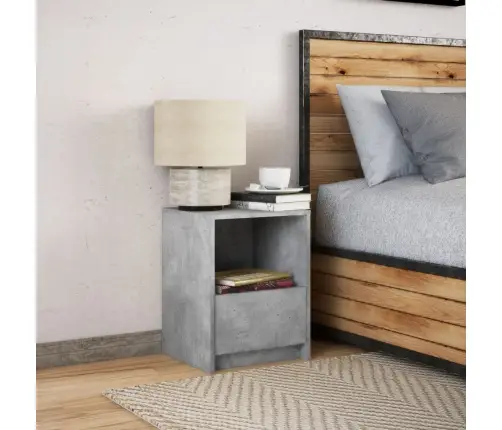 Naktsskapītis Ar Led, Betona Pelēki, Inženierijas Koks Vidaxl