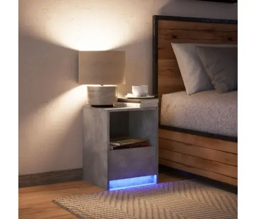 Naktsskapītis Ar Led, Betona Pelēki, Inženierijas Koks Vidaxl