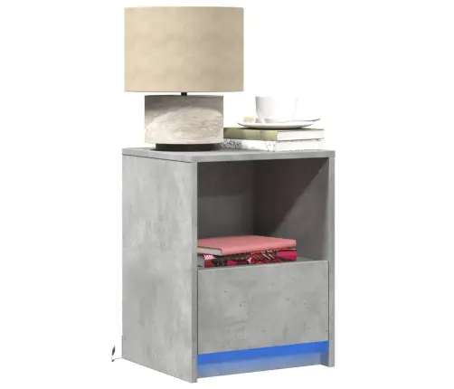 Naktsskapītis Ar Led, Betona Pelēki, Inženierijas Koks Vidaxl