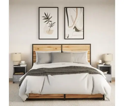 Naktsskapīši Ar Led, 2 Gab., Betona Pelēki, Inženierijas Koks Vidaxl