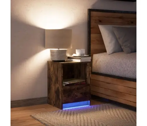 Naktsskapītis Ar Led, Ozolkoka Krāsā, Inženierijas Koks Vidaxl