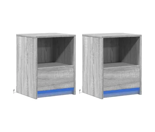 Naktsskapīši Ar Led, 2 Gab., Pelēki, Inženierijas Koks Vidaxl