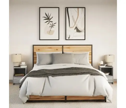 Naktsskapīši Ar Led, 2 Gab., Pelēki, Inženierijas Koks Vidaxl