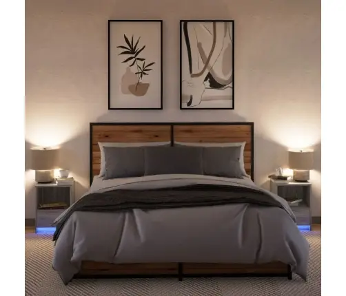 Naktsskapīši Ar Led, 2 Gab., Pelēki, Inženierijas Koks Vidaxl