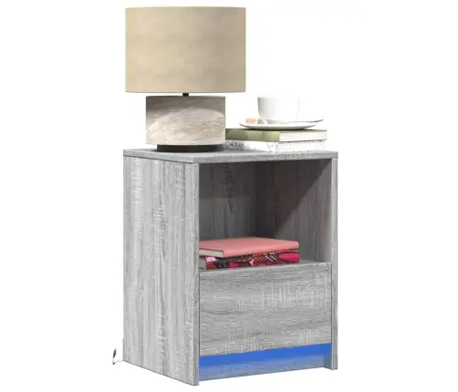 Naktsskapīši Ar Led, 2 Gab., Pelēki, Inženierijas Koks Vidaxl
