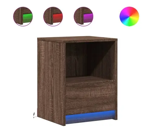 Naktsskapītis Ar Led, Ozolkoka Krāsā, Inženierijas Koks Vidaxl