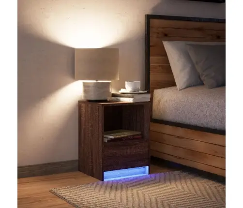 Naktsskapītis Ar Led, Ozolkoka Krāsā, Inženierijas Koks Vidaxl