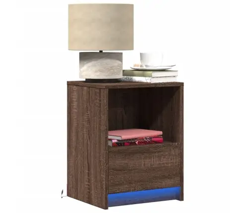 Naktsskapītis Ar Led, Ozolkoka Krāsā, Inženierijas Koks Vidaxl