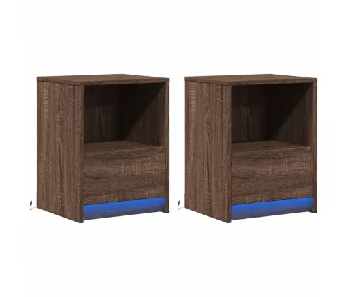 Naktsskapīši Ar Led, 2 Gab., Ozolkoka Krāsā, Inženierijas Koks Vidaxl