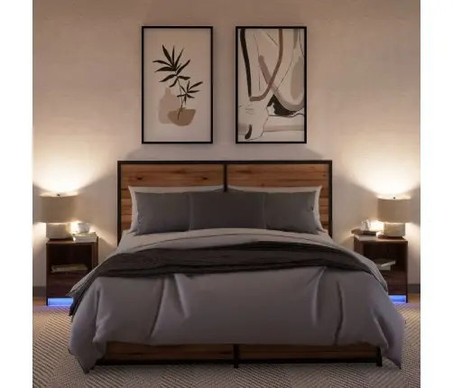 Naktsskapīši Ar Led, 2 Gab., Ozolkoka Krāsā, Inženierijas Koks Vidaxl