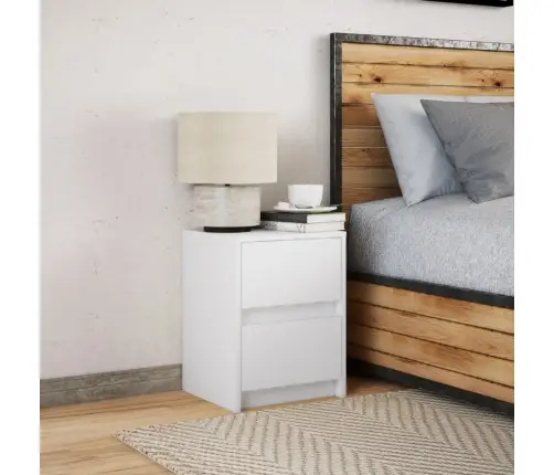 Naktsskapītis Ar Led Apgaismojumu, Balts, Inženierijas Koks Vidaxl