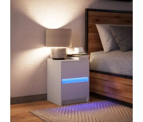 Naktsskapītis Ar Led Apgaismojumu, Balts, Inženierijas Koks Vidaxl