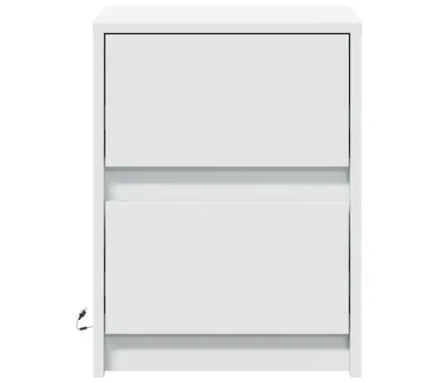 Naktsskapītis Ar Led Apgaismojumu, Balts, Inženierijas Koks Vidaxl